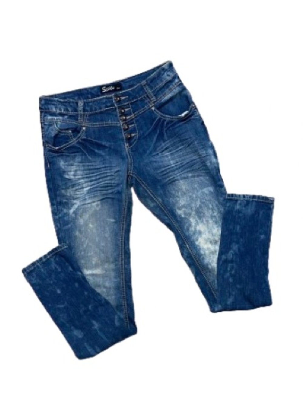 Sizzle Women ButtonFly HighRise Distressed SkinnyJeans Embellished Pocket Size 3